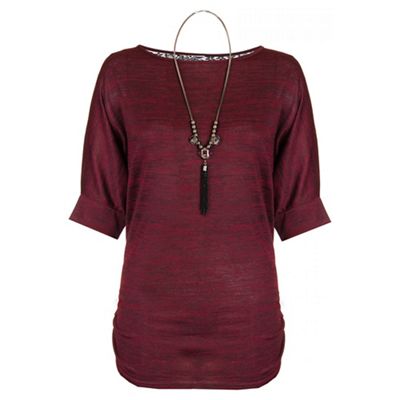 Quiz Berry Light Knit Lace Batwing Necklace Top